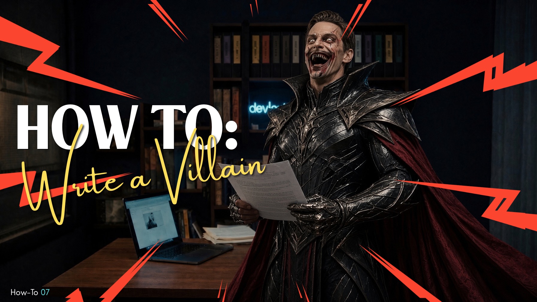 How-To 07 title card &mdash; writing a villain who isn&rsquo;t just an obstacle, and the Tuesday Test for your antagonist.