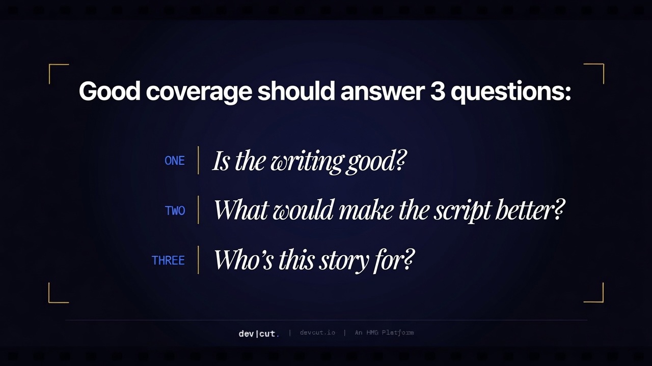 Good coverage should answer 3 questions: Is the writing good? What would make the script better? Who's this story for? &mdash; dev|cut.