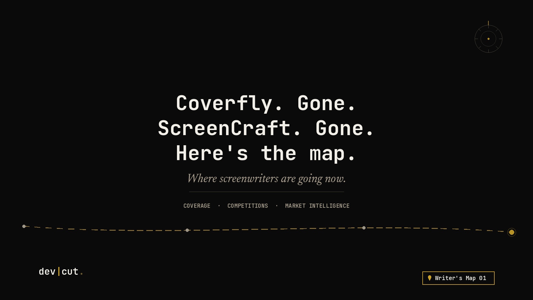 Writer&rsquo;s Map 01 title card &mdash; Coverfly, ScreenCraft and WeScreenplay alternatives for screenwriters.